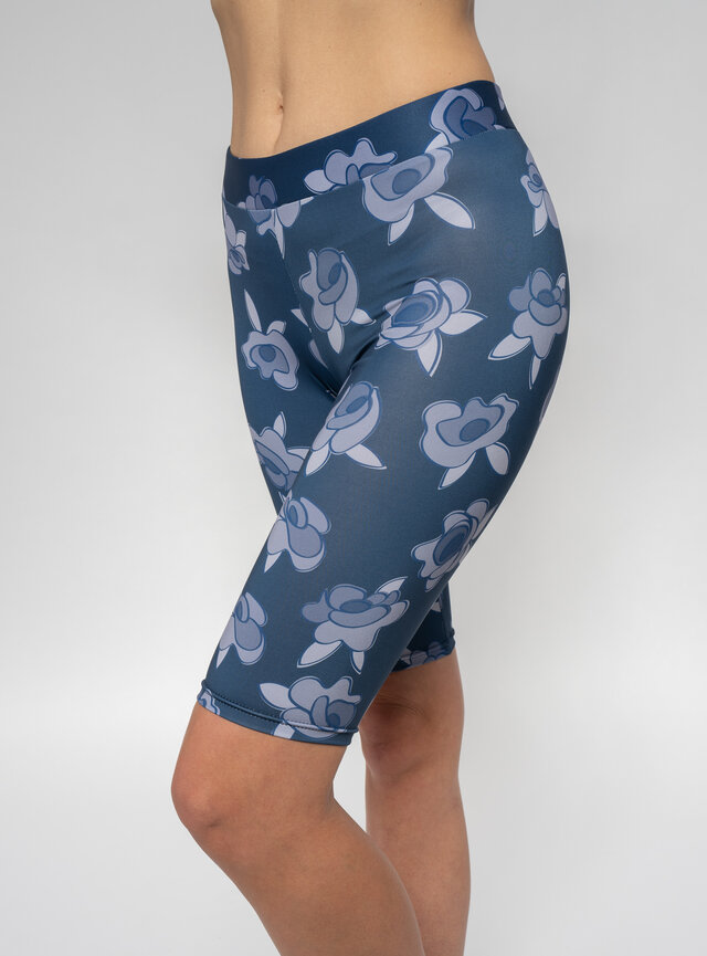 Športové legíny modré so vzorom ruže