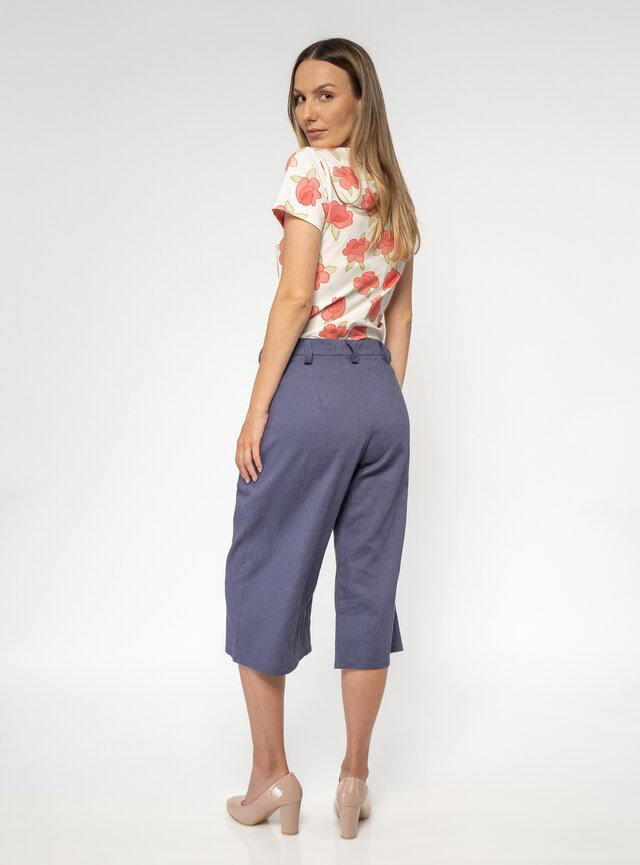 Dámske krátke culottes modré zo 100% ľanu