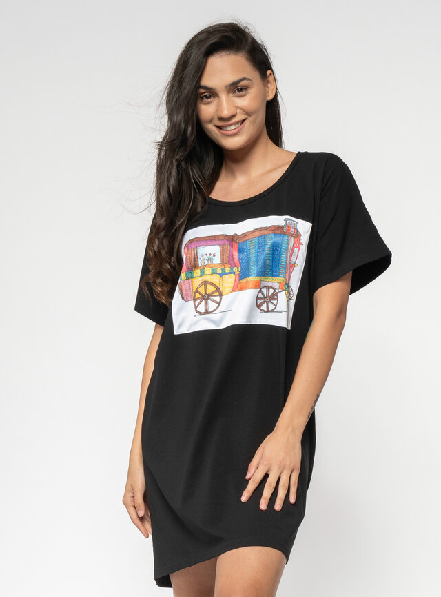 Dámske tričko dlhé čierne s obrazom