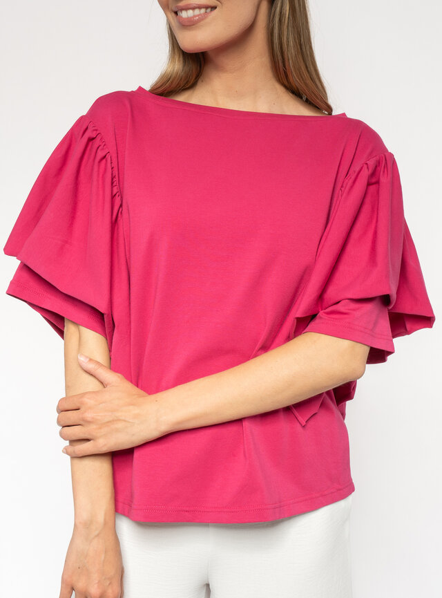 Dámske tričko ružové s volánovými rukávmi