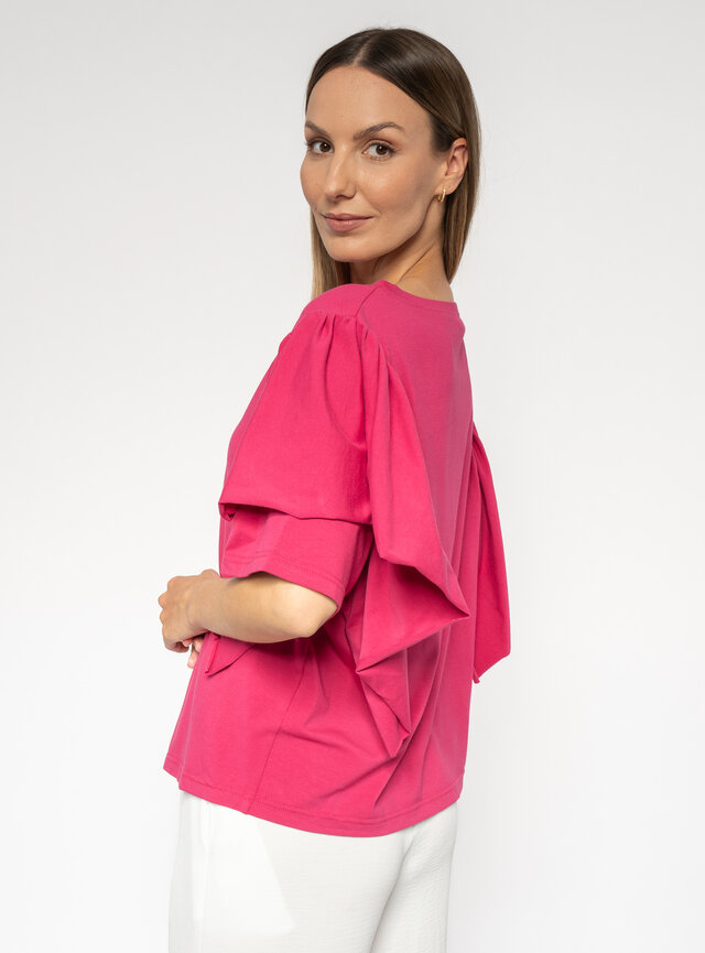 Dámske tričko ružové s volánovými rukávmi