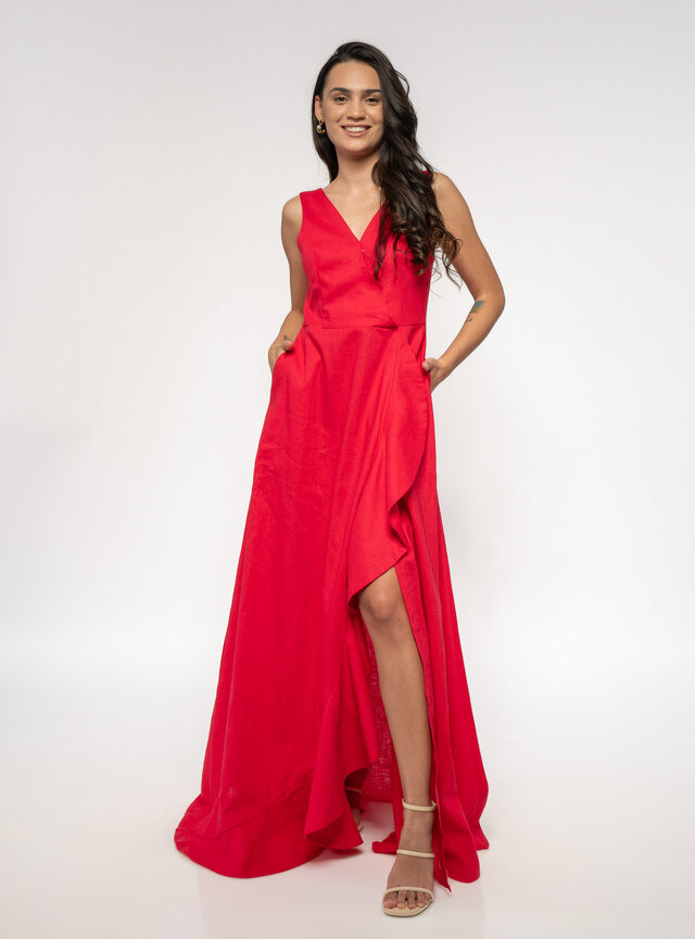 Červené šaty zo 100% ľanu