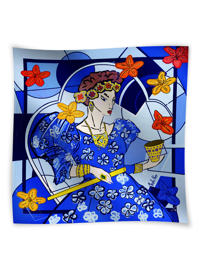 Šatka Kráľovná (Marahaňi) v modrej farbe