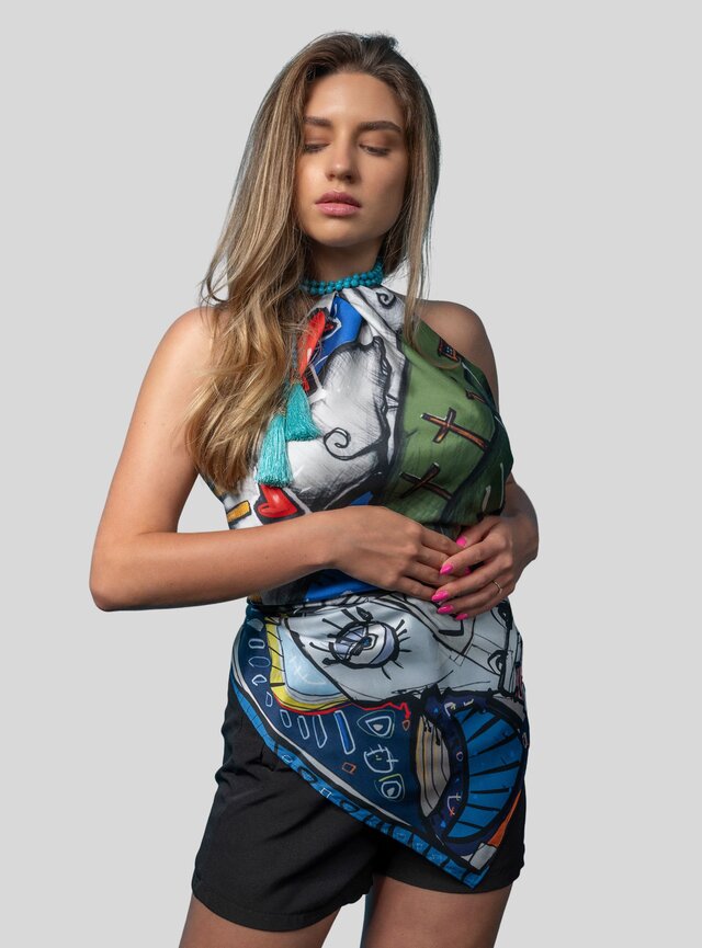 Šatka Viera (Paťaňiben) v modro-hnedej farbe