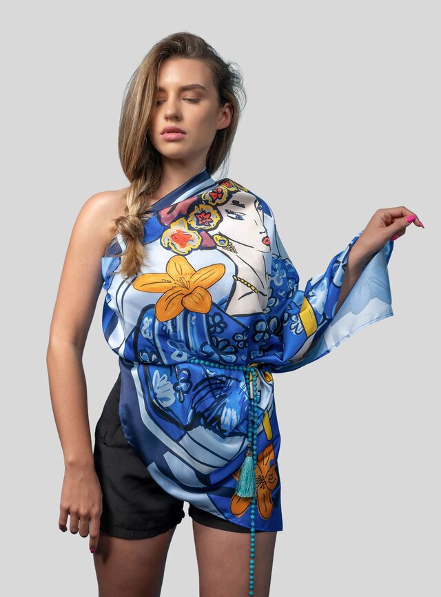 Šatka Kráľovná (Marahaňi) v modrej farbe