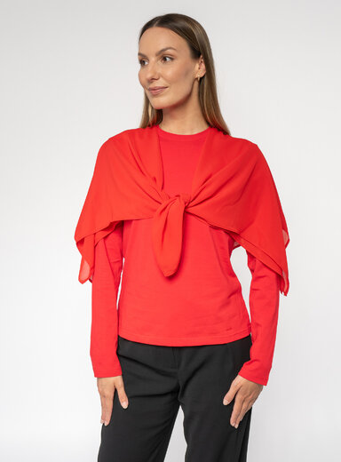 Dámske tričko červené s dlhým rukávomom a šatkou