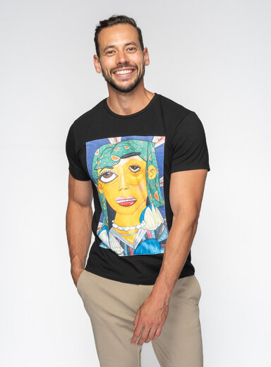 Pánske tričko čierne s obrazom ženskej hlavy