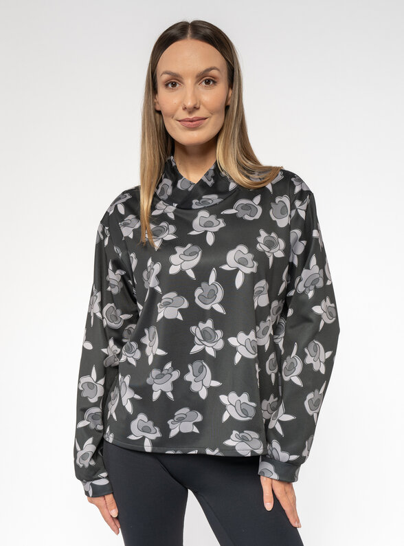 Dámska čierna mikina so vzorom ruže