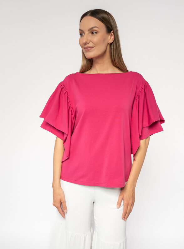 Dámske tričko ružové s volánovými rukávmi