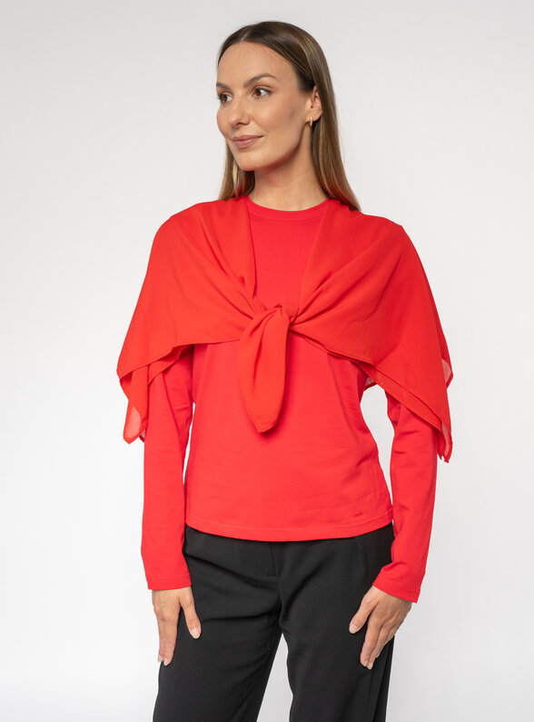 Dámske tričko červené s dlhým rukávomom a šatkou