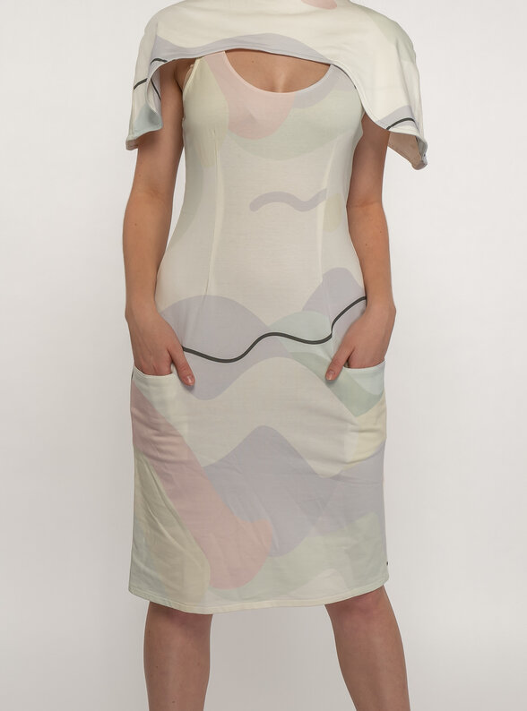 Dámske midi šaty v pastelových farbách s bolerkom