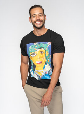 Pánske tričko čierne s obrazom ženskej hlavy